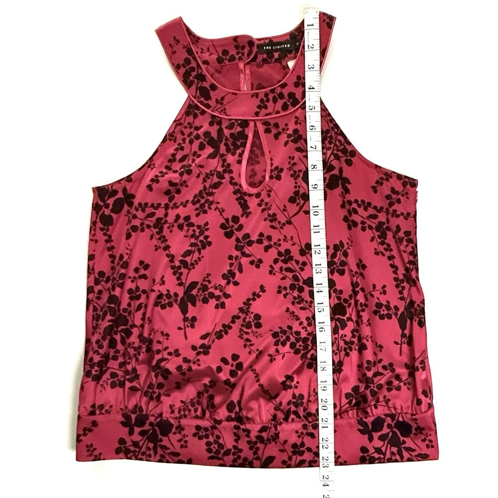 The Limited Sleeveless Satin Halter Blouse Sz S Fuchsia Floral 90s Style Y2K